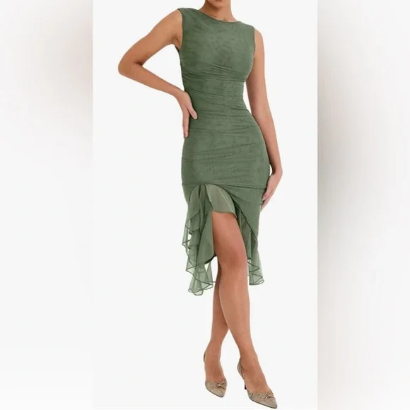 Dresses | Nwt Womens Bodycon Sleeveless Mesh Frill Hem Mermaid Tail Summer Tank  Dress | Poshmark